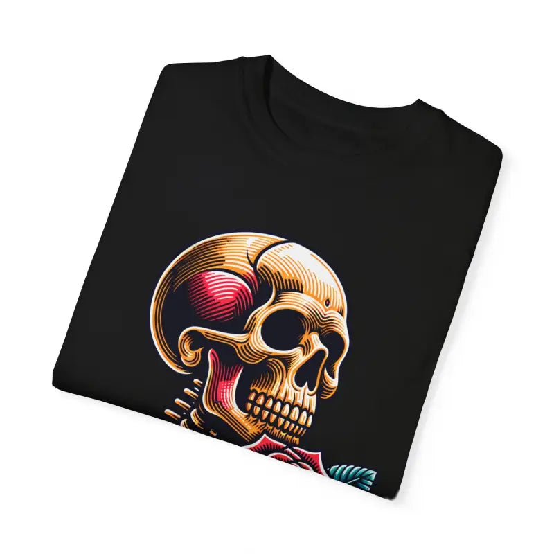 Skull With Rose Tee - Edgy Cotton Skeleton Design - DipaliZ