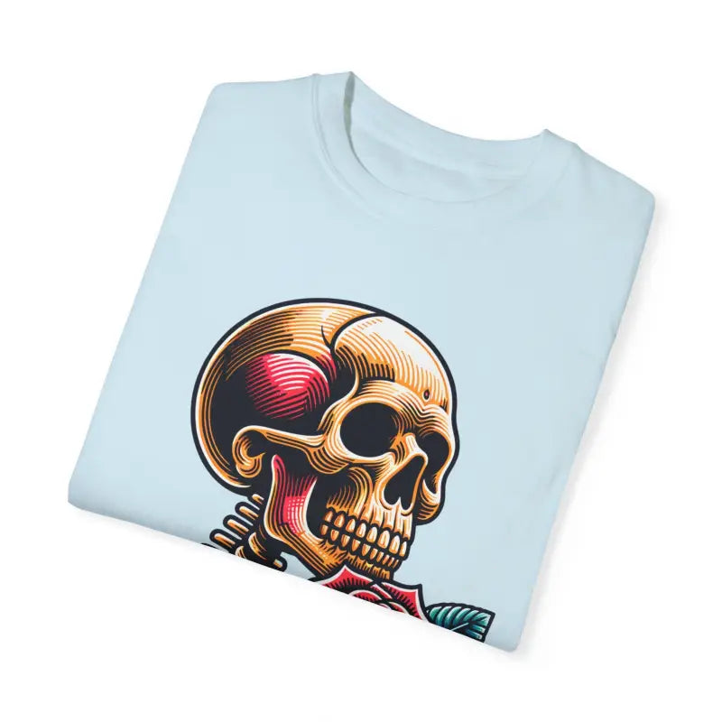Skull With Rose Tee - Edgy Cotton Skeleton Design - DipaliZ