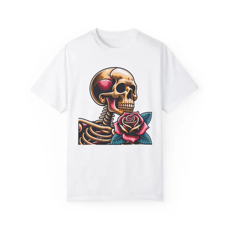 Skull With Rose Tee - Edgy Cotton Skeleton Design - DipaliZ