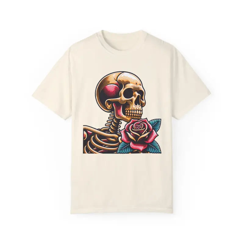 Skull With Rose Tee - Edgy Cotton Skeleton Design - DipaliZ