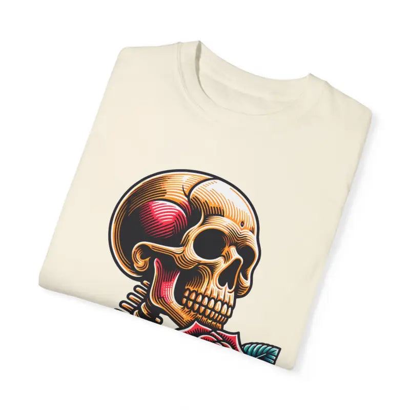 Skull With Rose Tee - Edgy Cotton Skeleton Design - DipaliZ