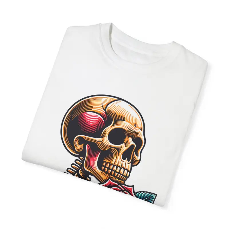 Skull With Rose Tee - Edgy Cotton Skeleton Design - DipaliZ
