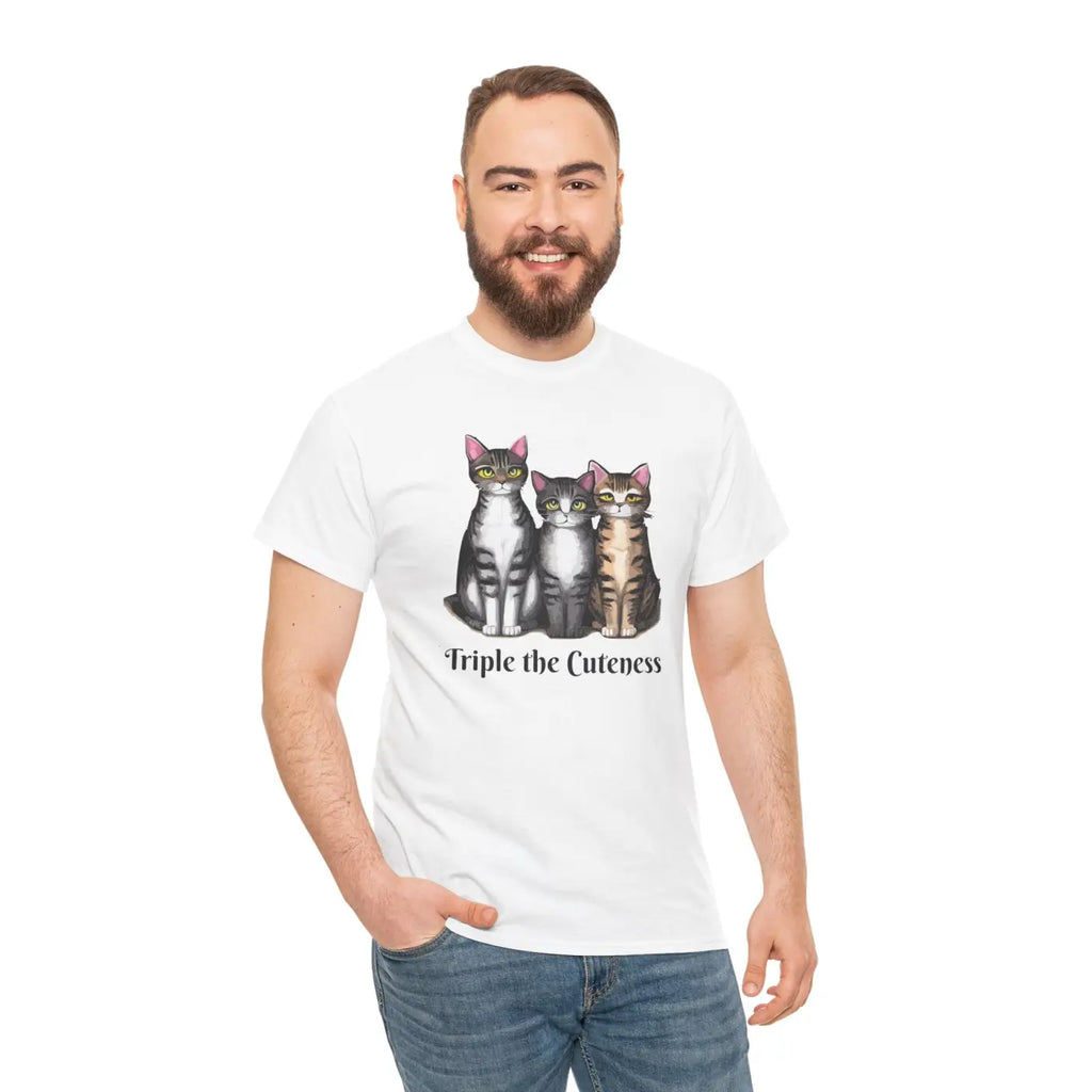 Three Cats Unisex Deluxe T Shirt - Heavy Cotton Tee - DipaliZ