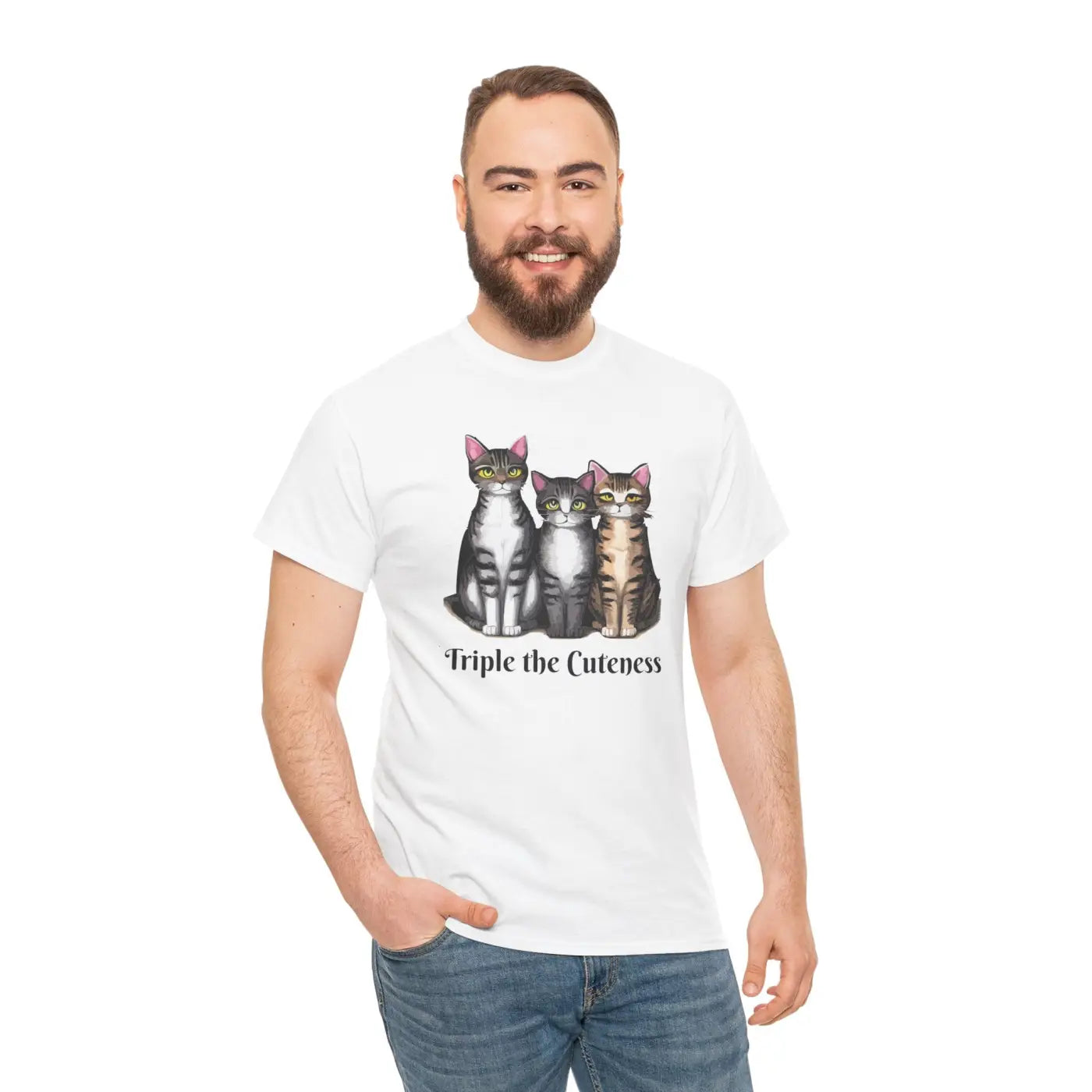 Three Cats Unisex Deluxe T Shirt - Heavy Cotton Tee - DipaliZ