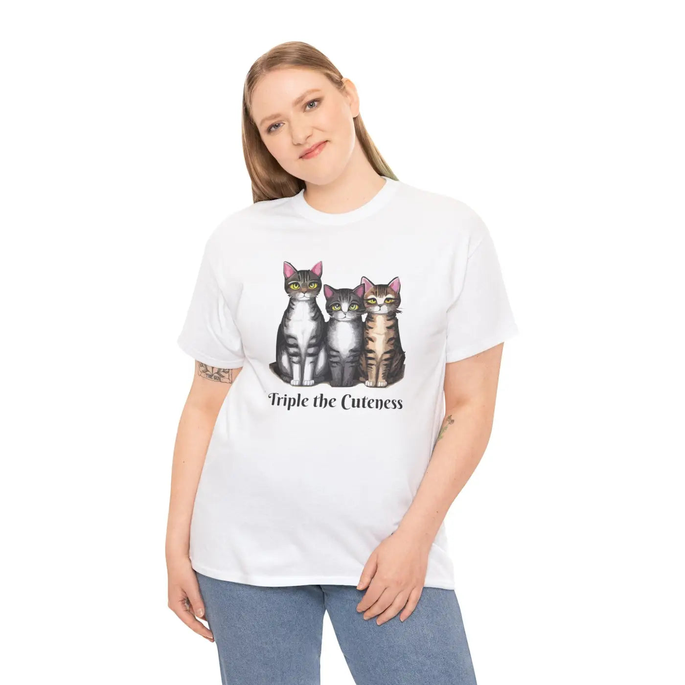 Three Cats Unisex Deluxe T Shirt - Heavy Cotton Tee - DipaliZ