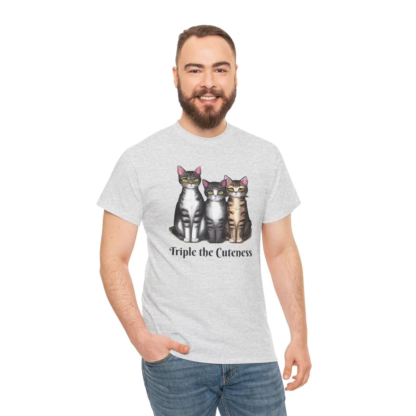 Three Cats Unisex Deluxe T Shirt - Heavy Cotton Tee - DipaliZ