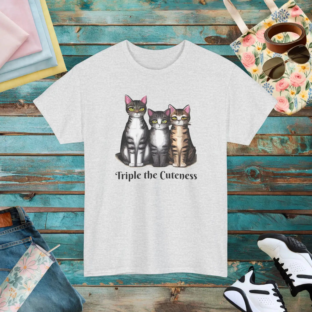 Three Cats Unisex Deluxe T Shirt - Heavy Cotton Tee - DipaliZ