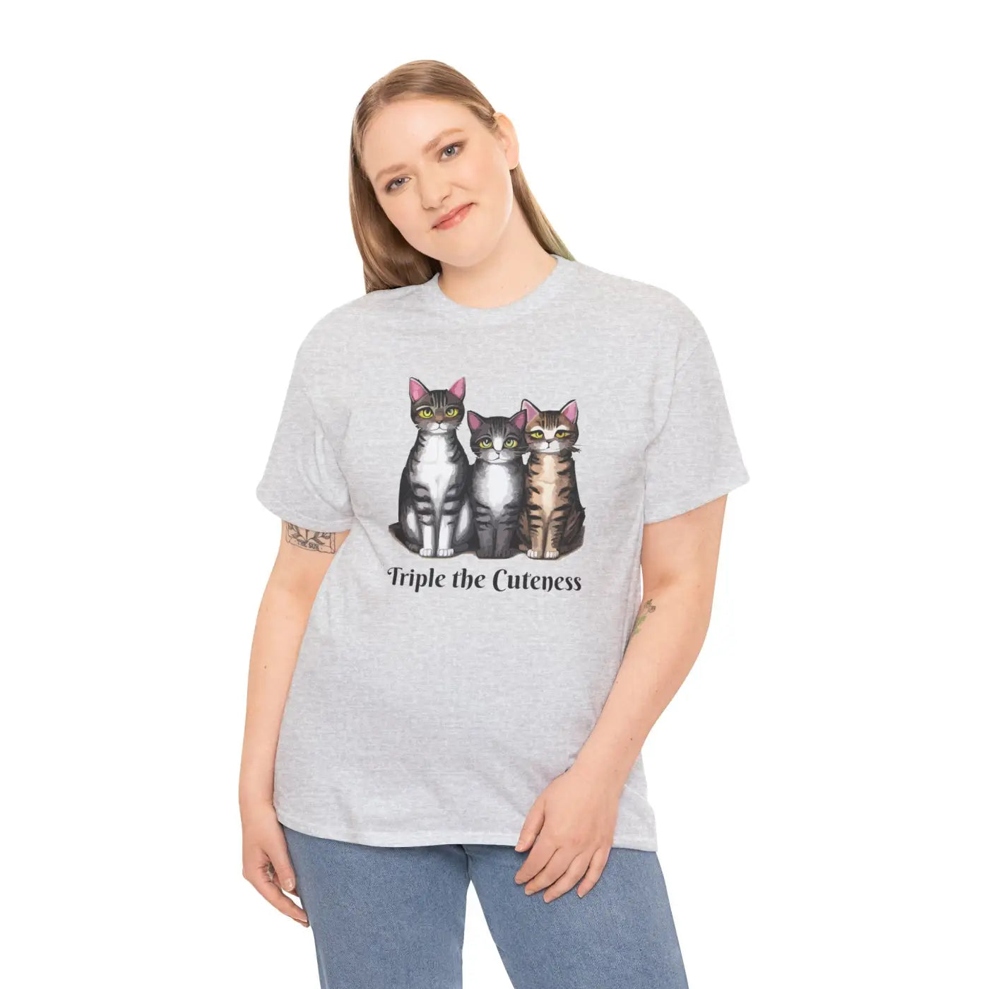 Three Cats Unisex Deluxe T Shirt - Heavy Cotton Tee - DipaliZ