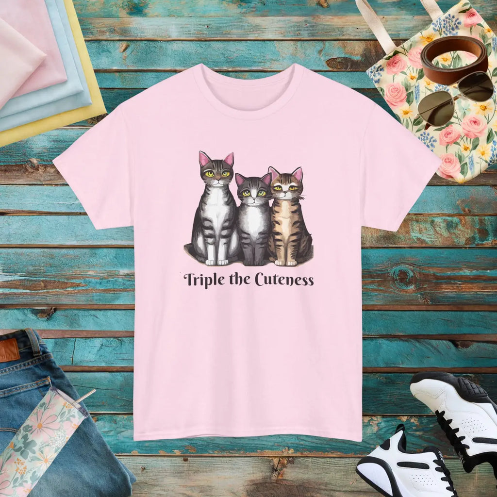 Three Cats Unisex Deluxe T Shirt - Heavy Cotton Tee - DipaliZ