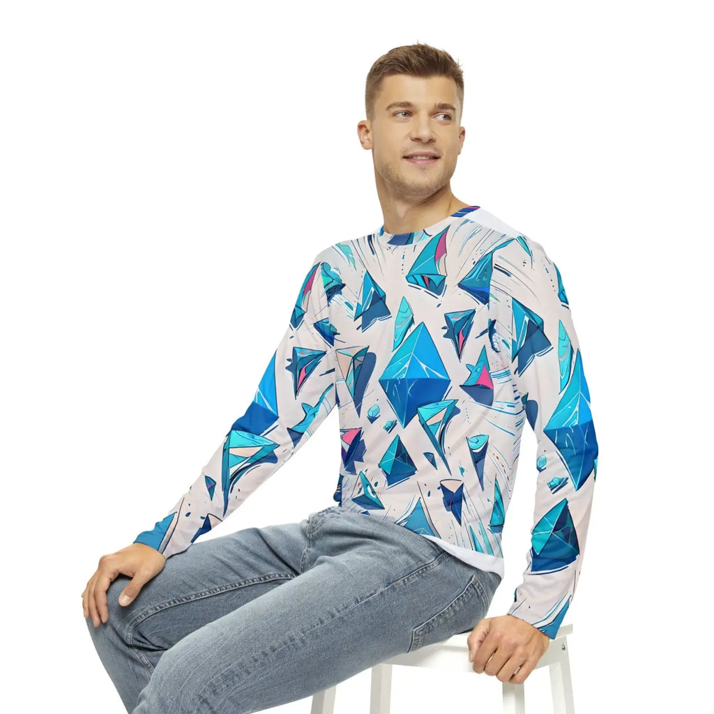 Long Sleeve Triangle Geometric Pattern Tee - Men's - DipaliZ