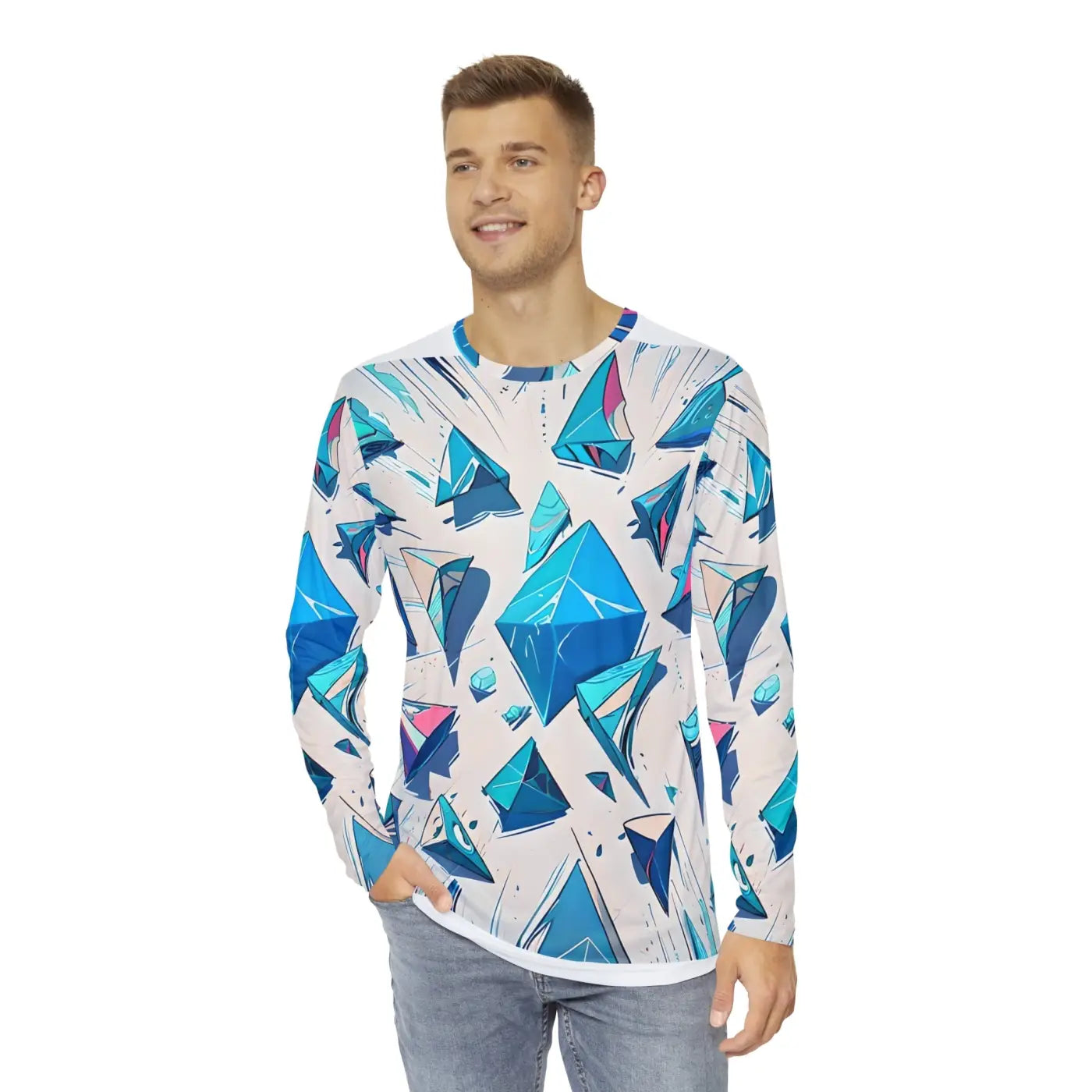 Long Sleeve Triangle Geometric Pattern Tee - Men's - DipaliZ