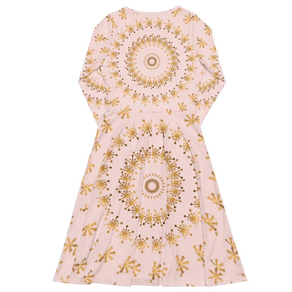 Snowflake Print Long Sleeve Midi Dress - Winter - DipaliZ
