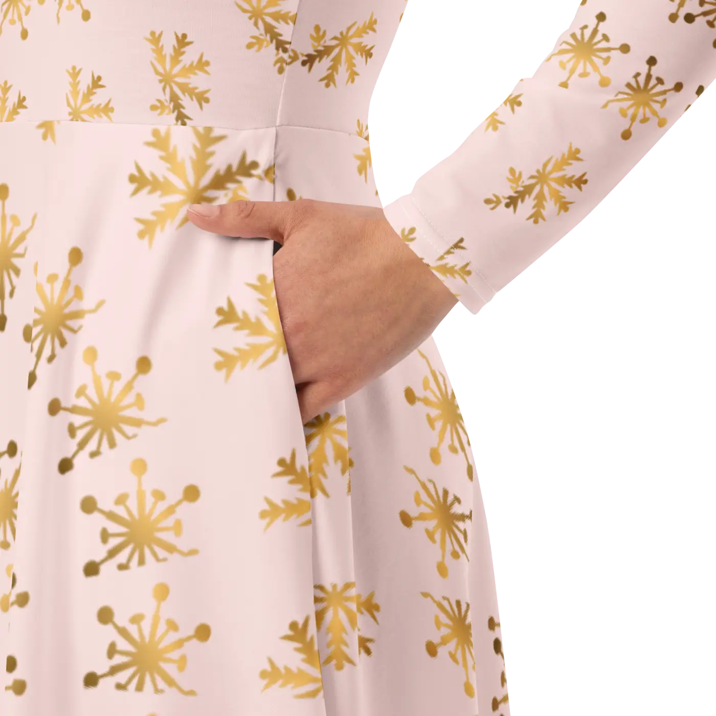 Snowflake Print Long Sleeve Midi Dress - Winter - DipaliZ