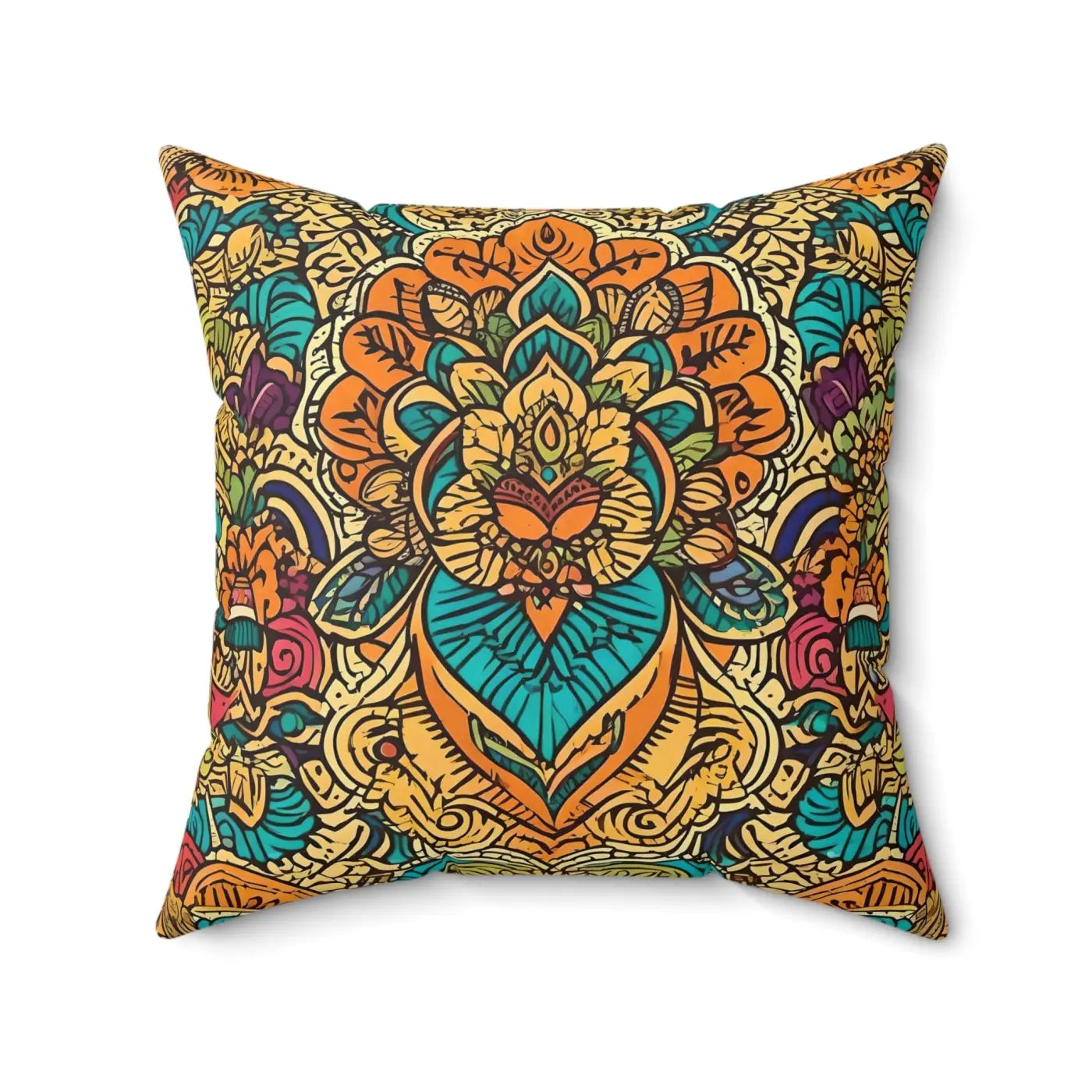 Vibrant Indian Pattern Polyester Square Pillow - DipaliZ