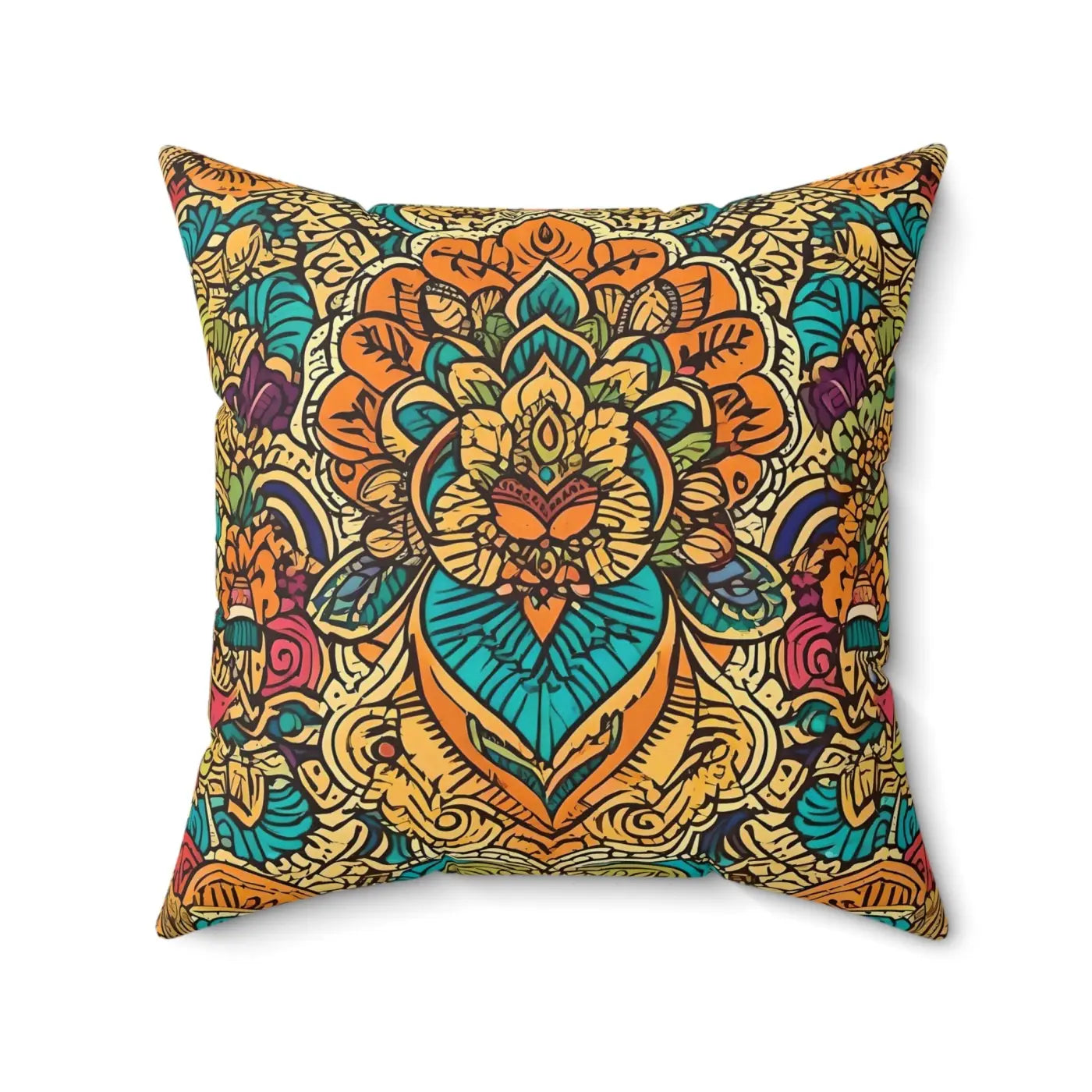 Vibrant Indian Pattern Polyester Square Pillow - DipaliZ