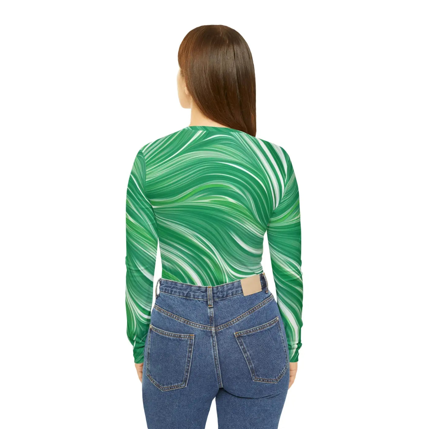 Long Sleeve Wavy Pattern Tee - Sleeve V Neck Green - DipaliZ