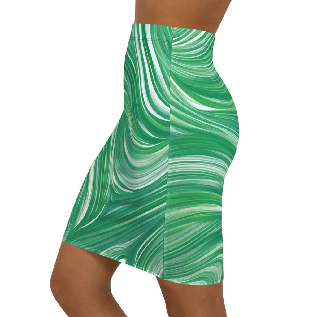 Green Wavy Pattern Mini Skirt - Women's Fashion - DipaliZ