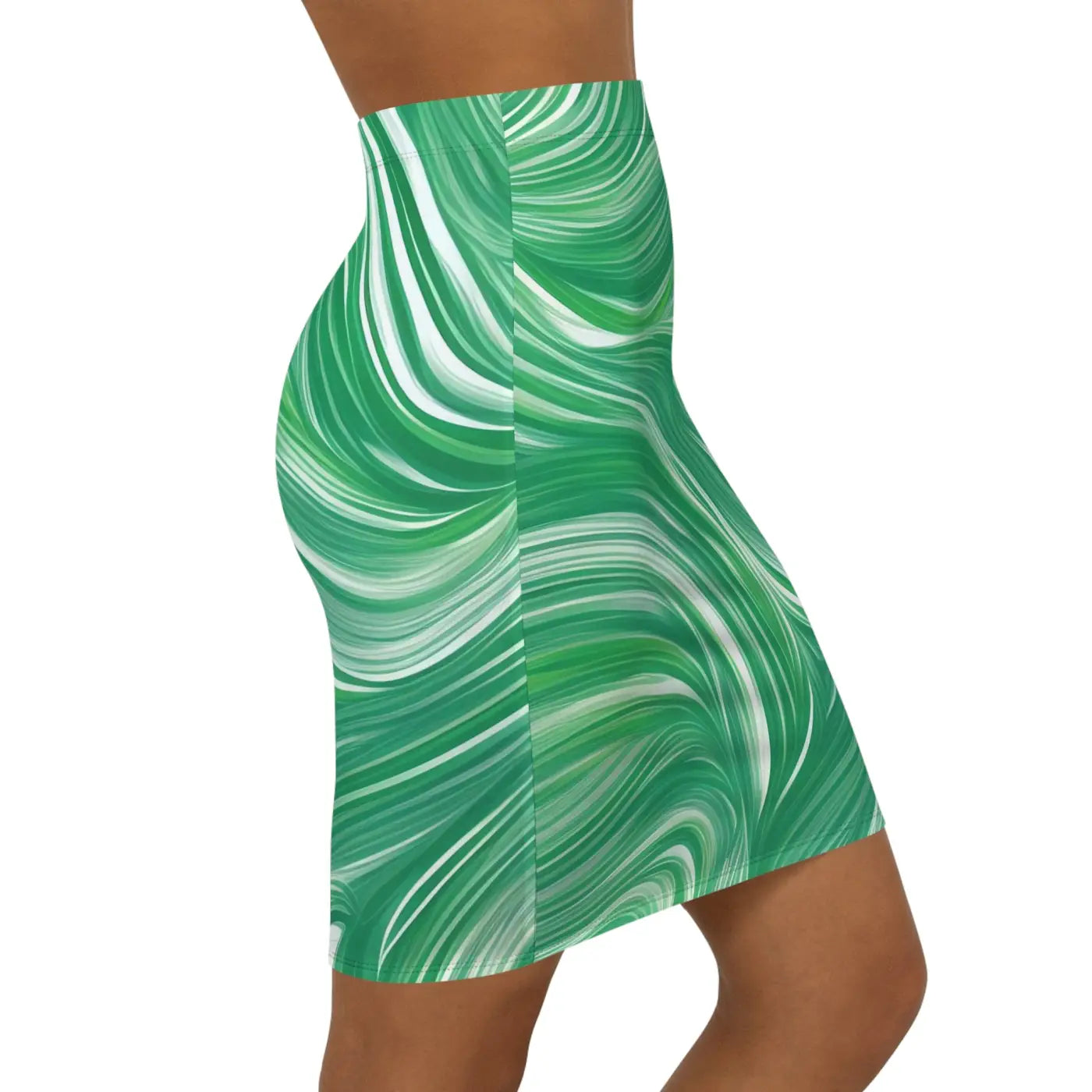 Green Wavy Pattern Mini Skirt - Women's Fashion - DipaliZ