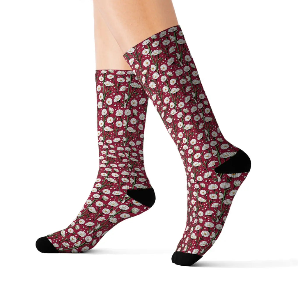 White Daisy Flowers Socks - Comfort and Style Pattern - DipaliZ