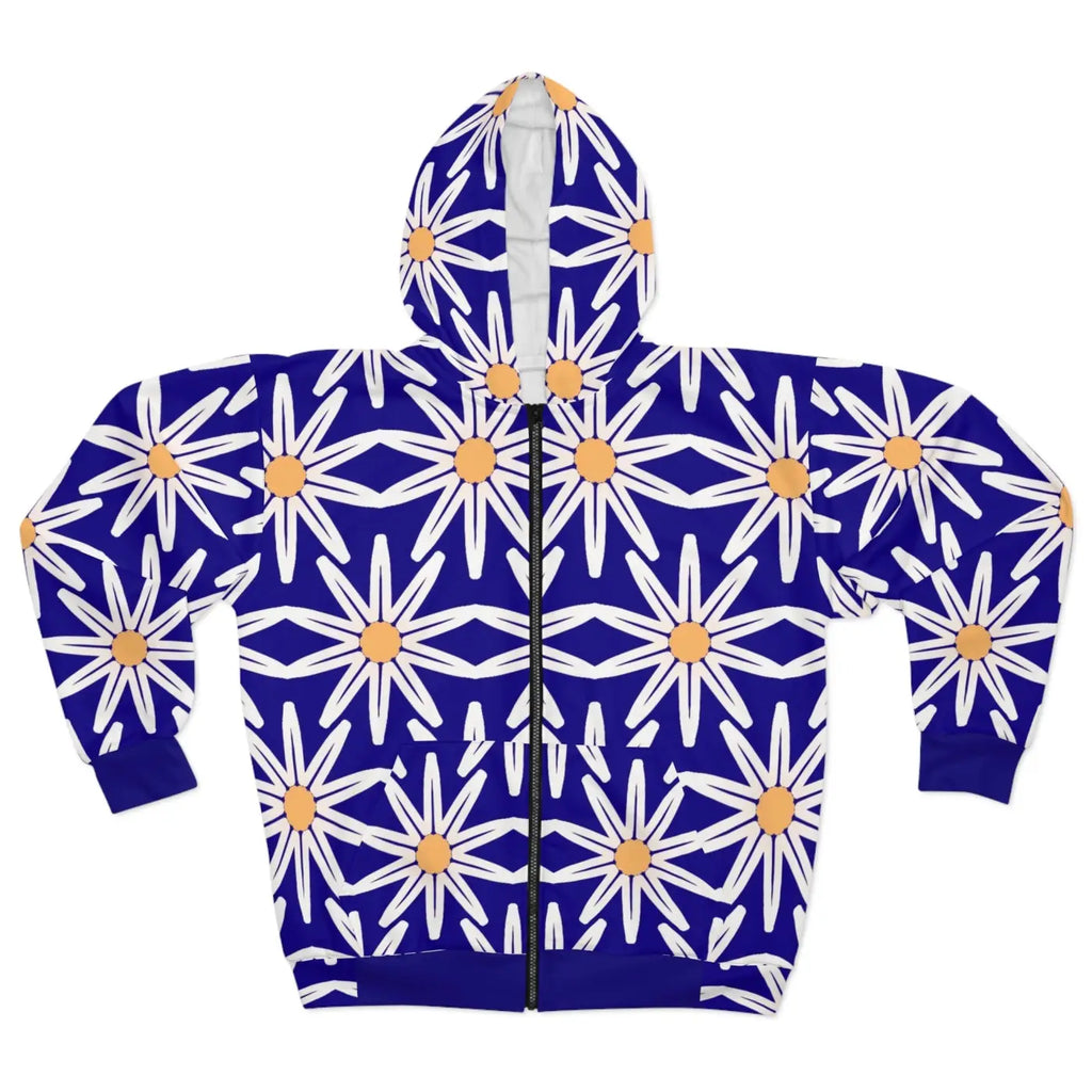 Bold White Floral Unisex Zip Hoodie - Winter Style - DipaliZ
