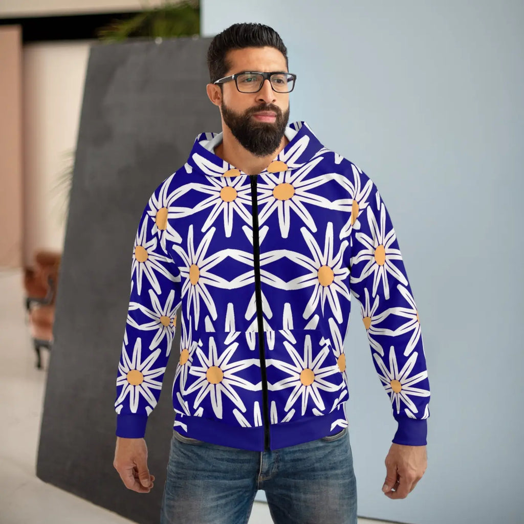 Bold White Floral Unisex Zip Hoodie - Winter Style - DipaliZ