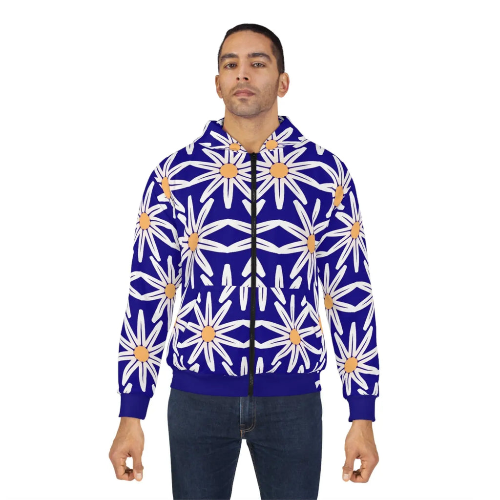 Bold White Floral Unisex Zip Hoodie - Winter Style - DipaliZ