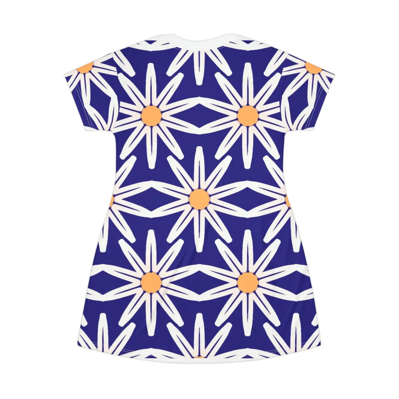 Blue Dress - White Flowers on Blue T-Shirt Dress - DipaliZ