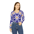 Long Sleeve V Neck Tee - White Flower Pattern - DipaliZ