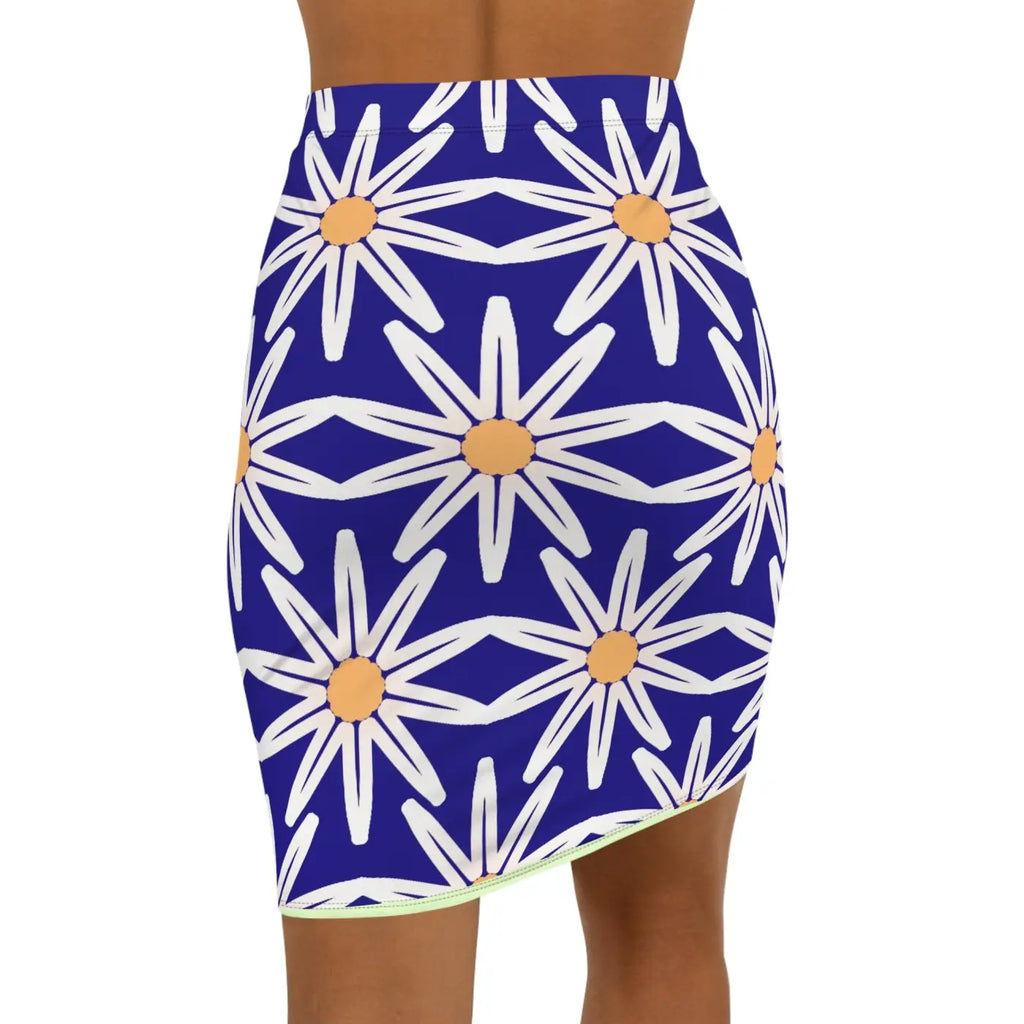 White Floral Pattern Women's Mini Skirt - Stretchy Fit - DipaliZ