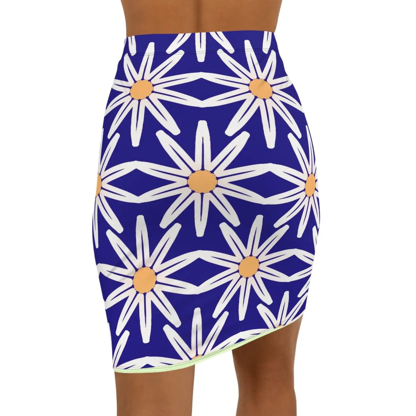 White Floral Pattern Women's Mini Skirt - Stretchy Fit - DipaliZ