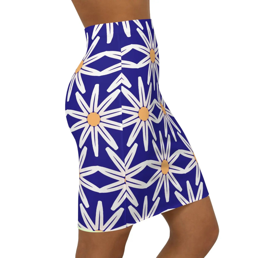 White Floral Pattern Women's Mini Skirt - Stretchy Fit - DipaliZ