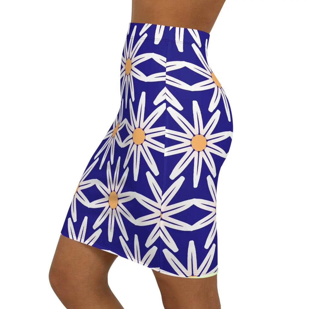 White Floral Pattern Women's Mini Skirt - Stretchy Fit - DipaliZ