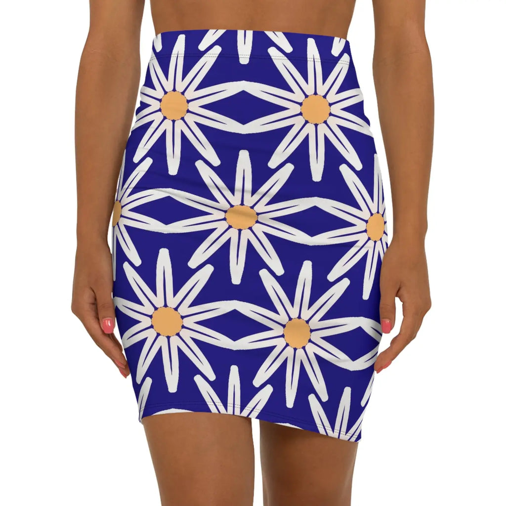 White Floral Pattern Women's Mini Skirt - Stretchy Fit - DipaliZ