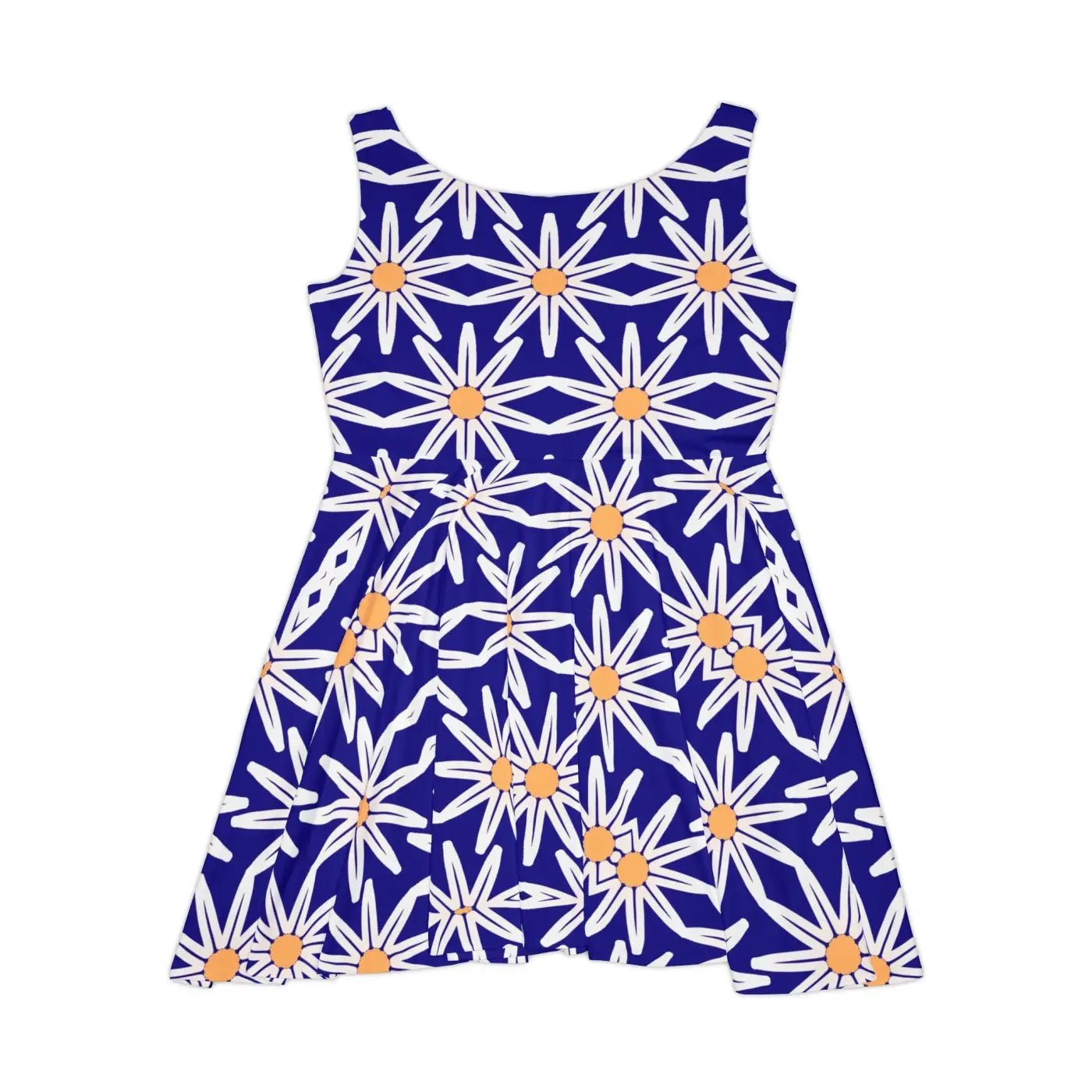 Vibrant Blue Skater Dress - White Flower Pattern - DipaliZ