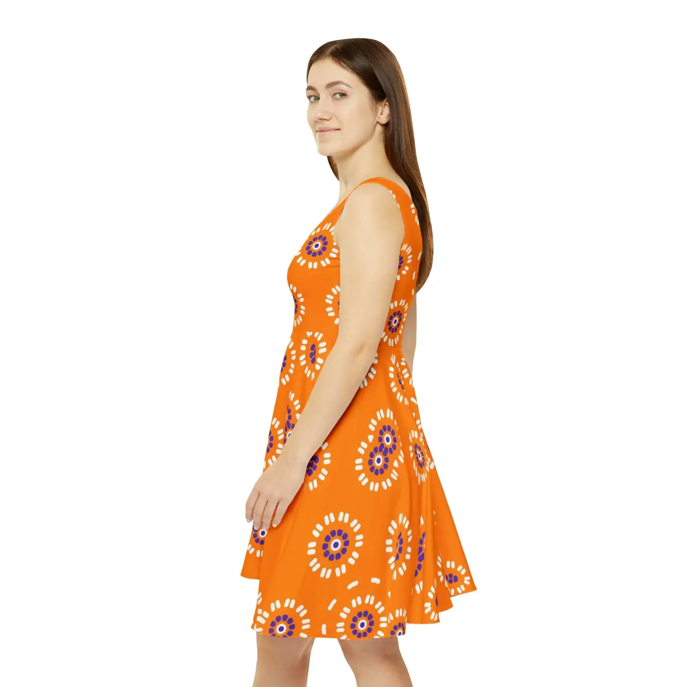 Skater Dress White Flower Pattern - Eco-Friendly - DipaliZ