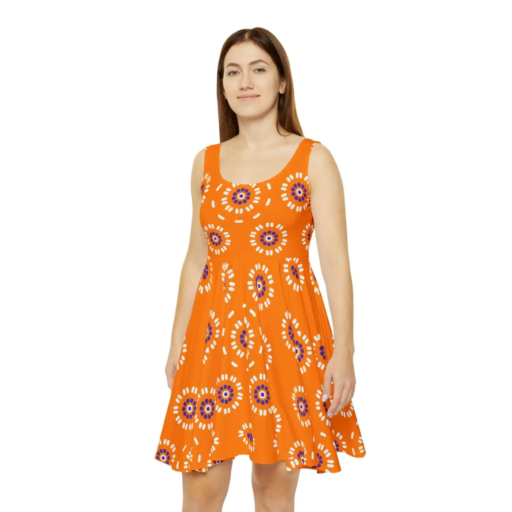 Skater Dress White Flower Pattern - Eco-Friendly - DipaliZ