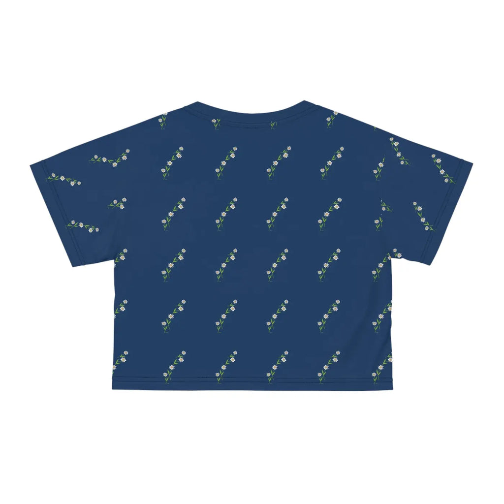 White Flowers Crop Tee - Blue Floral Women's Top - DipaliZ