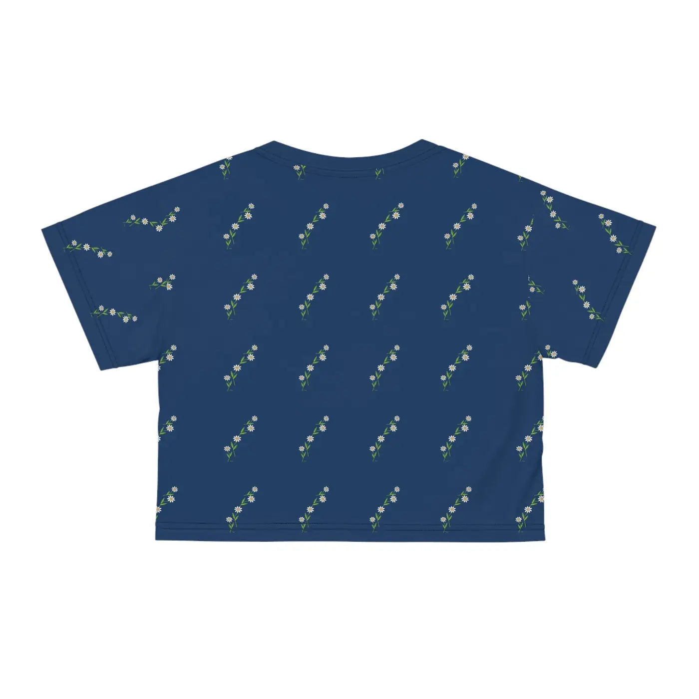 White Flowers Crop Tee - Blue Floral Women's Top - DipaliZ