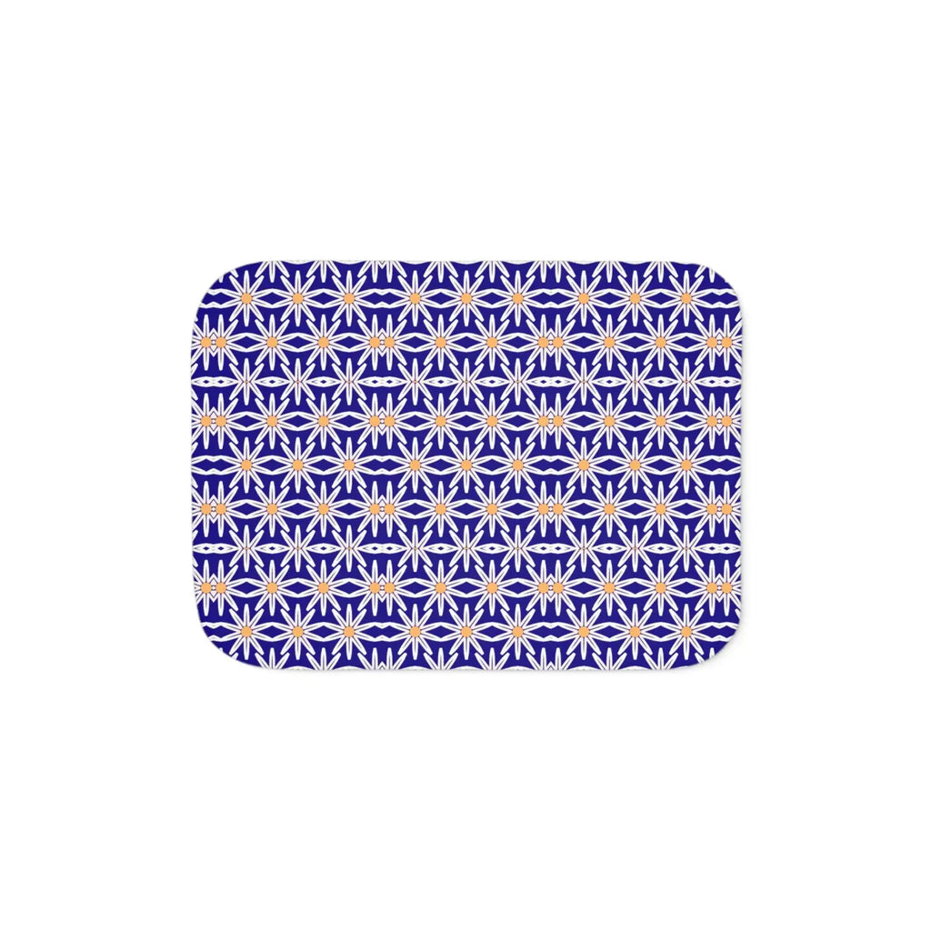 Sherpa Blanket - White Flowers on Blue Print - DipaliZ