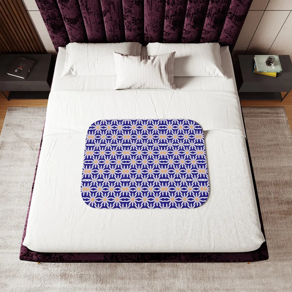 Sherpa Blanket - White Flowers on Blue Print - DipaliZ