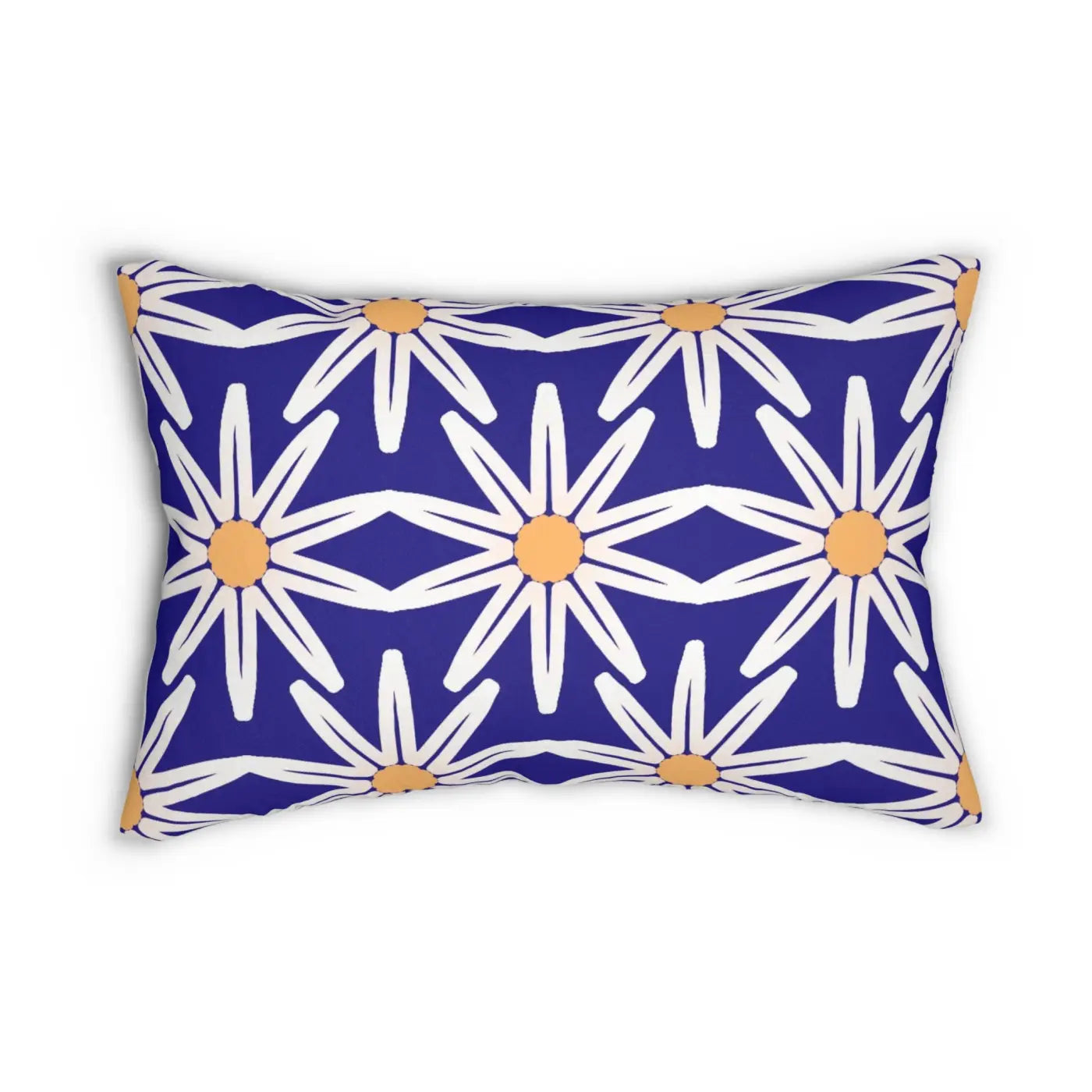 Polyester Lumbar Pillow - White Flowers on Blue Design - DipaliZ