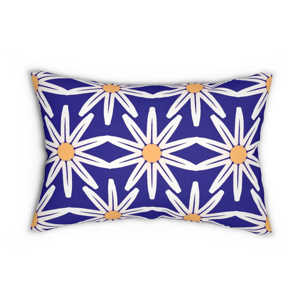 Polyester Lumbar Pillow - White Flowers on Blue Design - DipaliZ