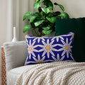 Polyester Lumbar Pillow - White Flowers on Blue Design - DipaliZ