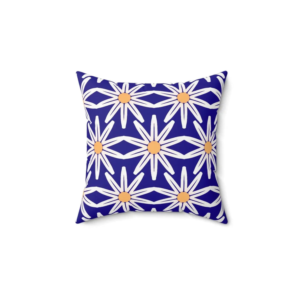 Polyester Square Pillow - White Flowers Spun Design - DipaliZ