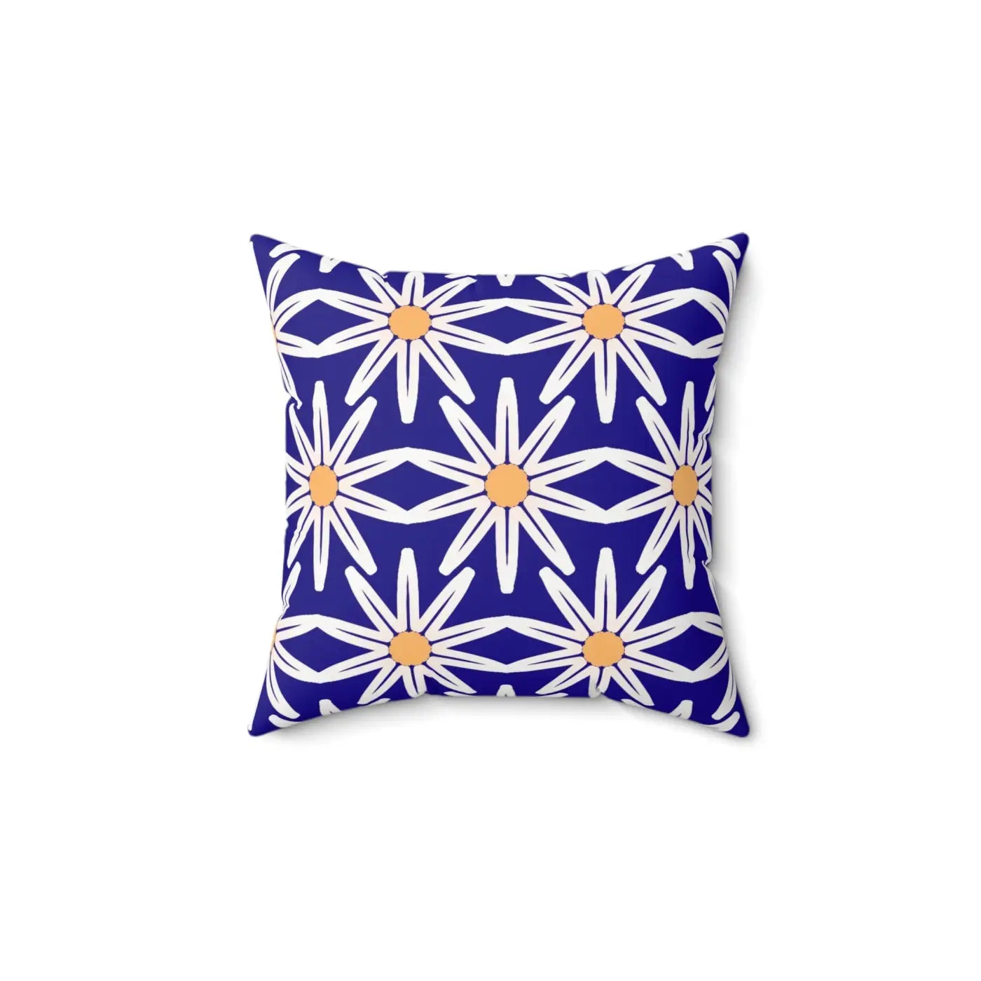 Polyester Square Pillow - White Flowers Spun Design - DipaliZ