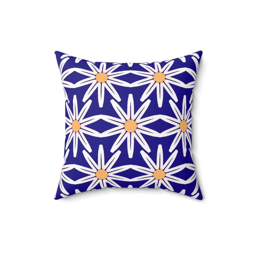 Polyester Square Pillow - White Flowers Spun Design - DipaliZ