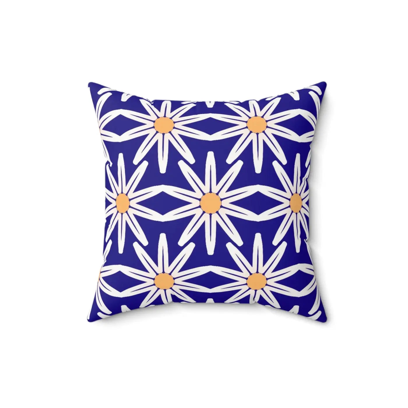 Polyester Square Pillow - White Flowers Spun Design - DipaliZ
