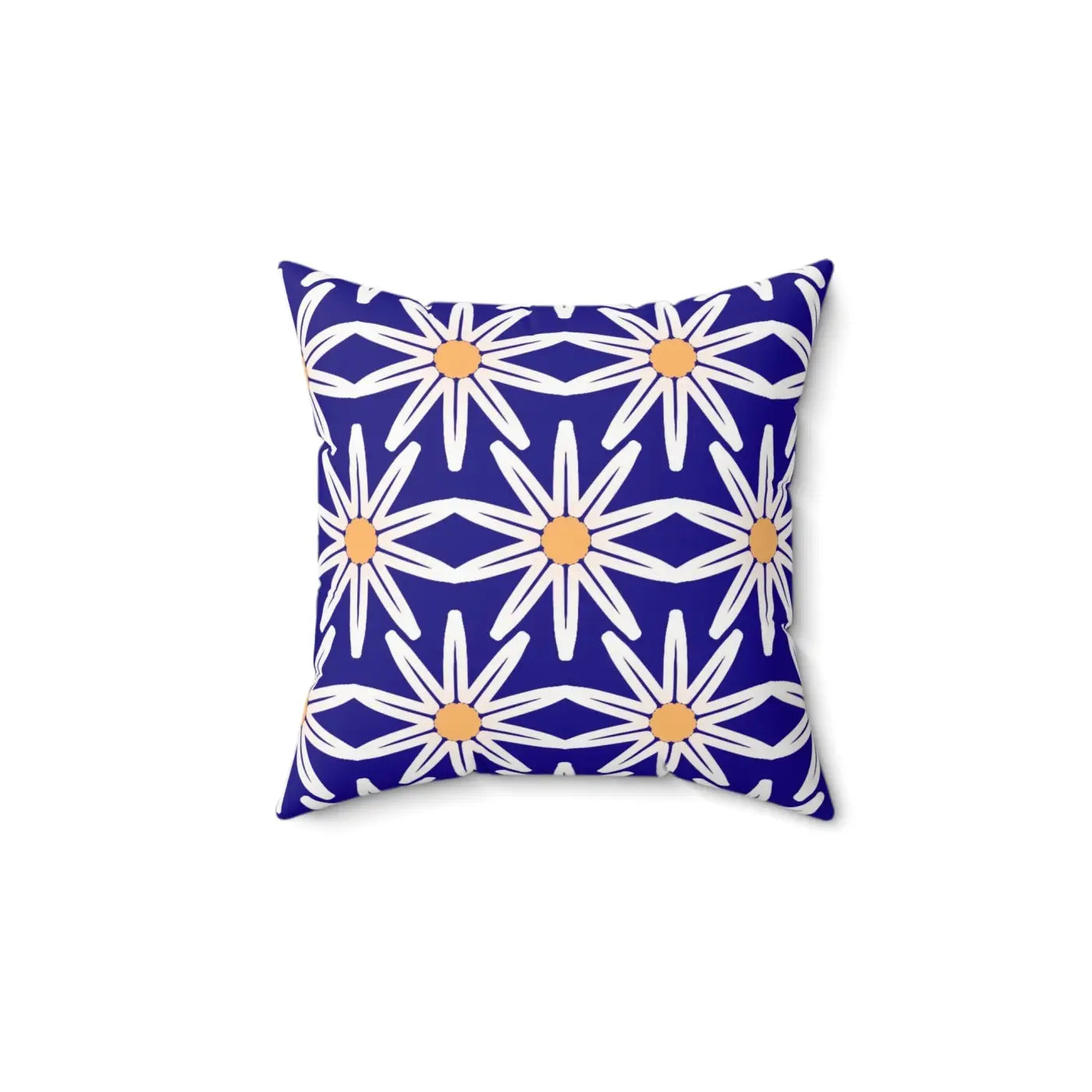 Polyester Square Pillow - White Flowers Spun Design - DipaliZ