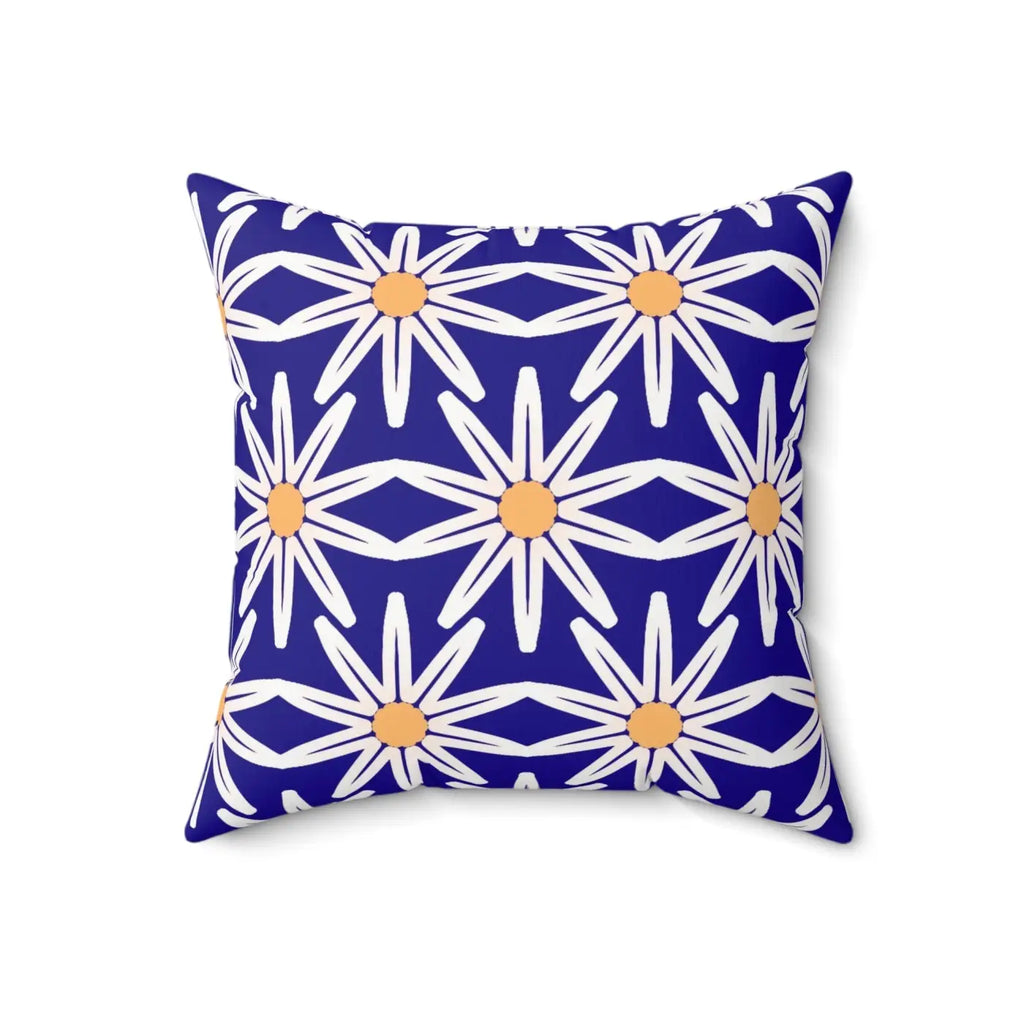 Polyester Square Pillow - White Flowers Spun Design - DipaliZ