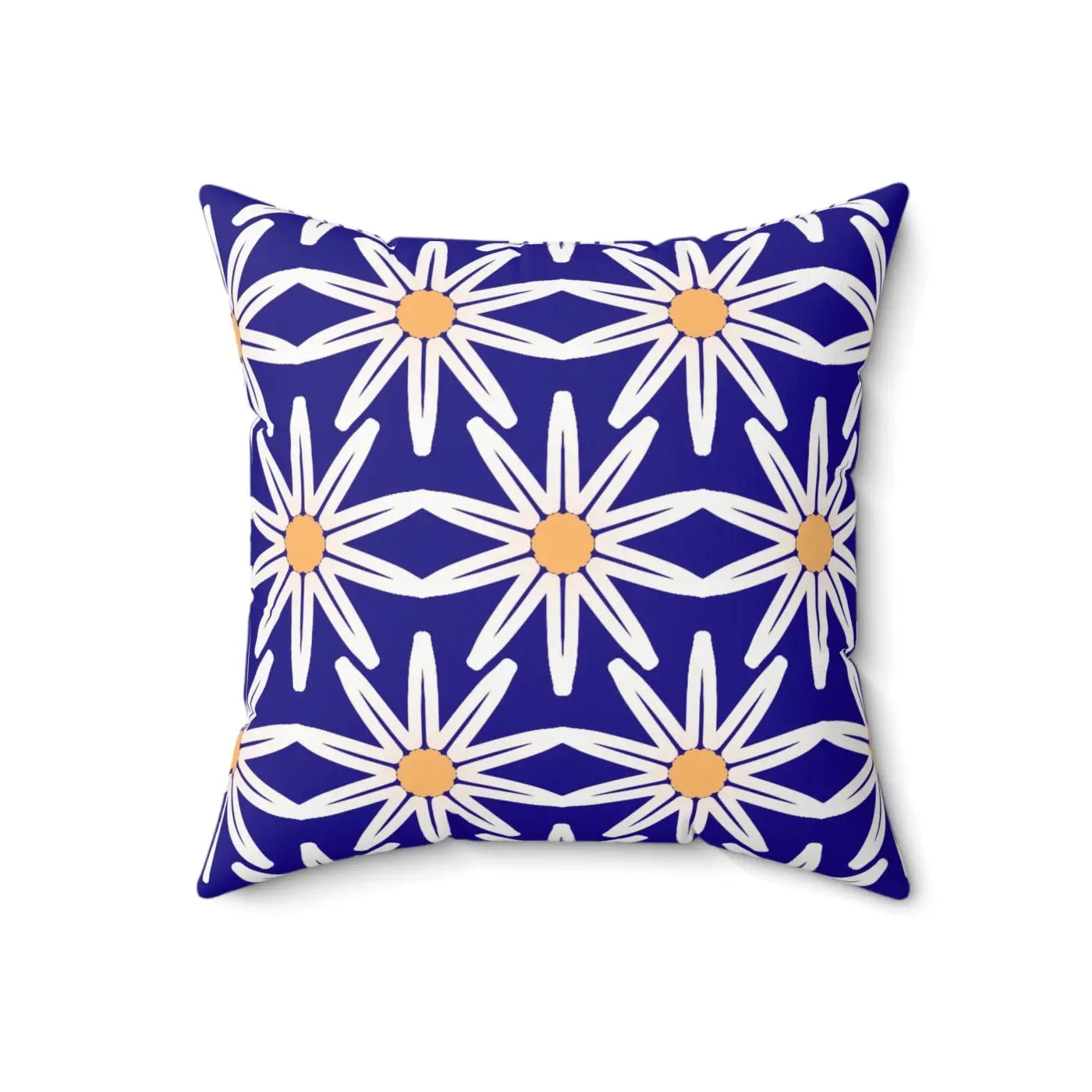 Polyester Square Pillow - White Flowers Spun Design - DipaliZ